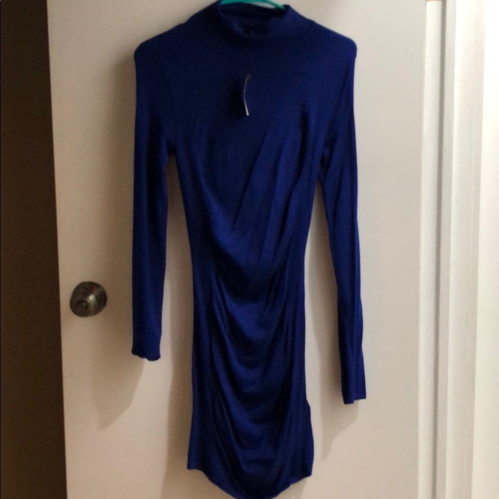 Royal Blue Mock Neck Fitted Sweater Dress NWT